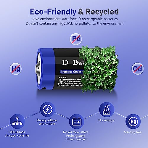 4 Pack Rechargeable C Cell Batteries 1.5v Lithium 4100mWh E307906