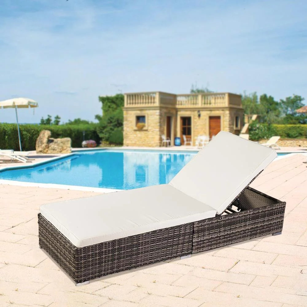 Adjustable Pool Chaise Lounge Chair PE Wicker with Cushion K4257