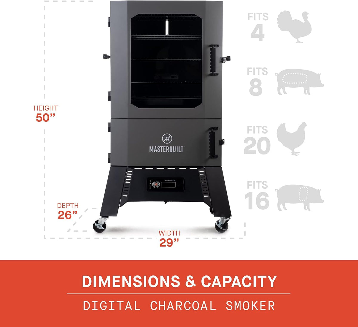 40-inch Digital Charcoal Vertical BBQ Smoker with WiFi Control V168473