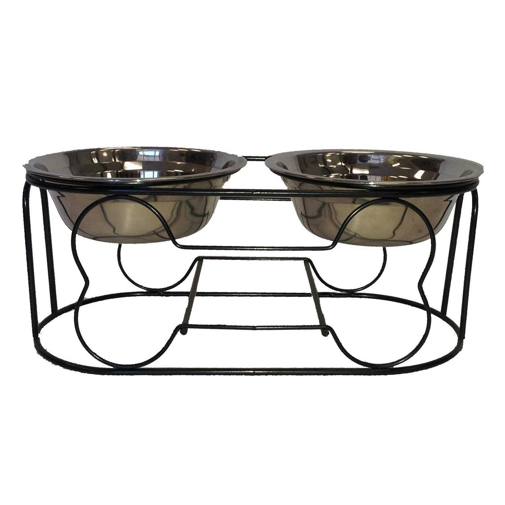 Wrought Iron Stand with Stainless Steel Feeder Bowls M578669