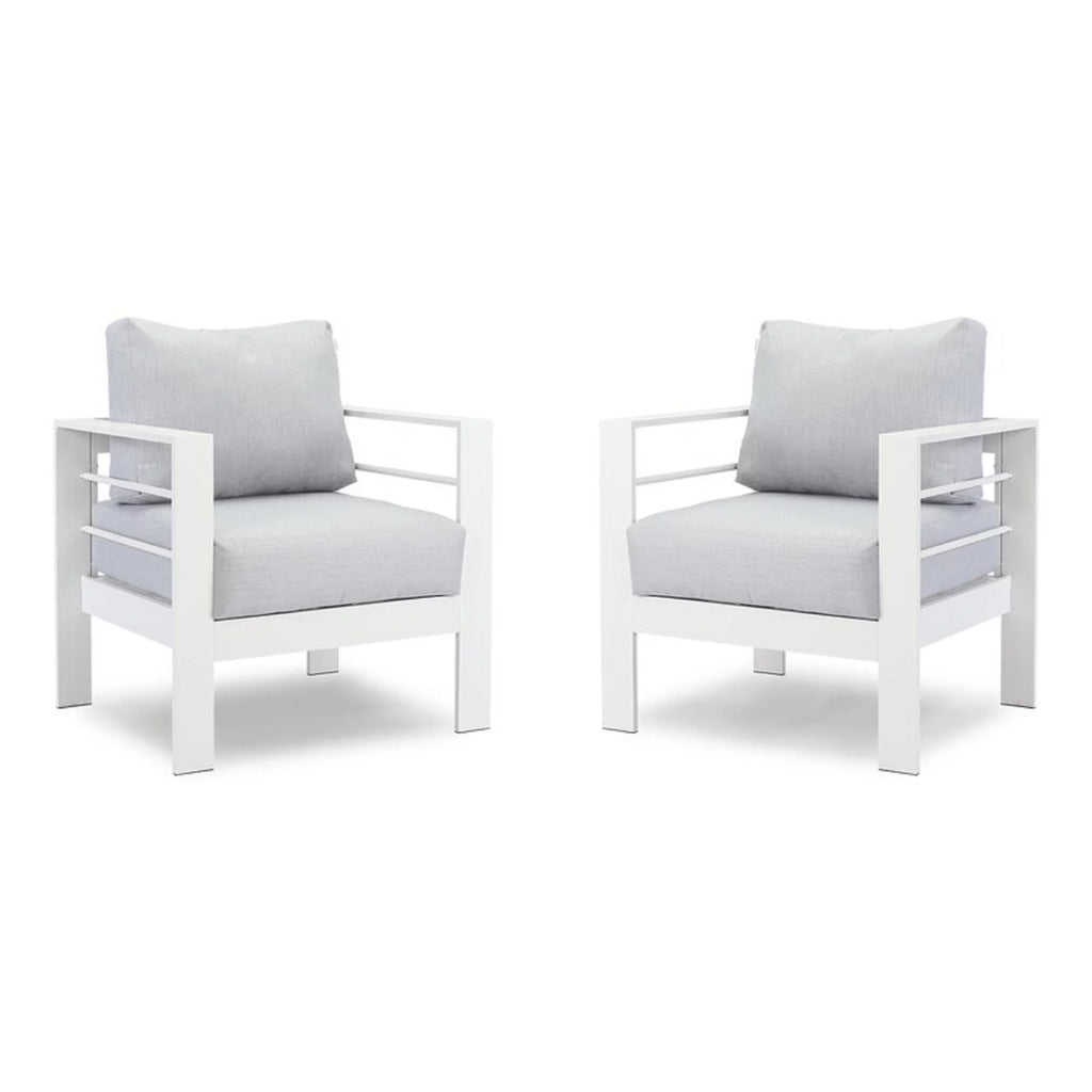 2 Pcs White Aluminum Outdoor Sofa with Cushions B5657