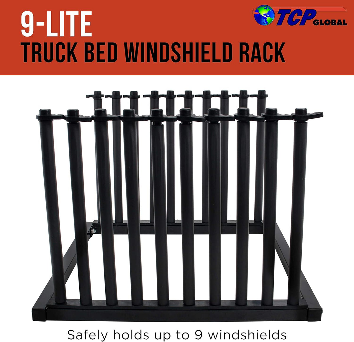 9 Slot Truck Bed Windshield Rack with Rubber Foam Pads E932084