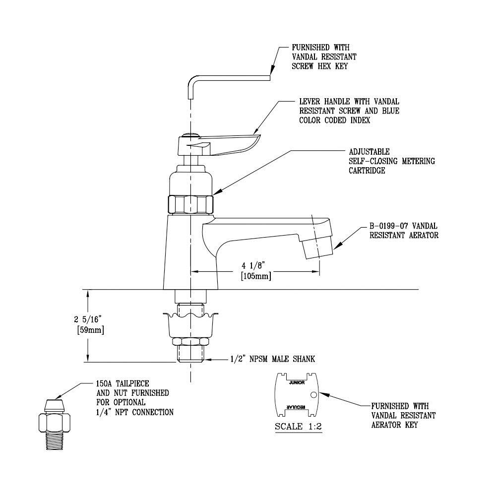 Chrome Self-Closing Metering Sill Faucet with Lever Handle L7286