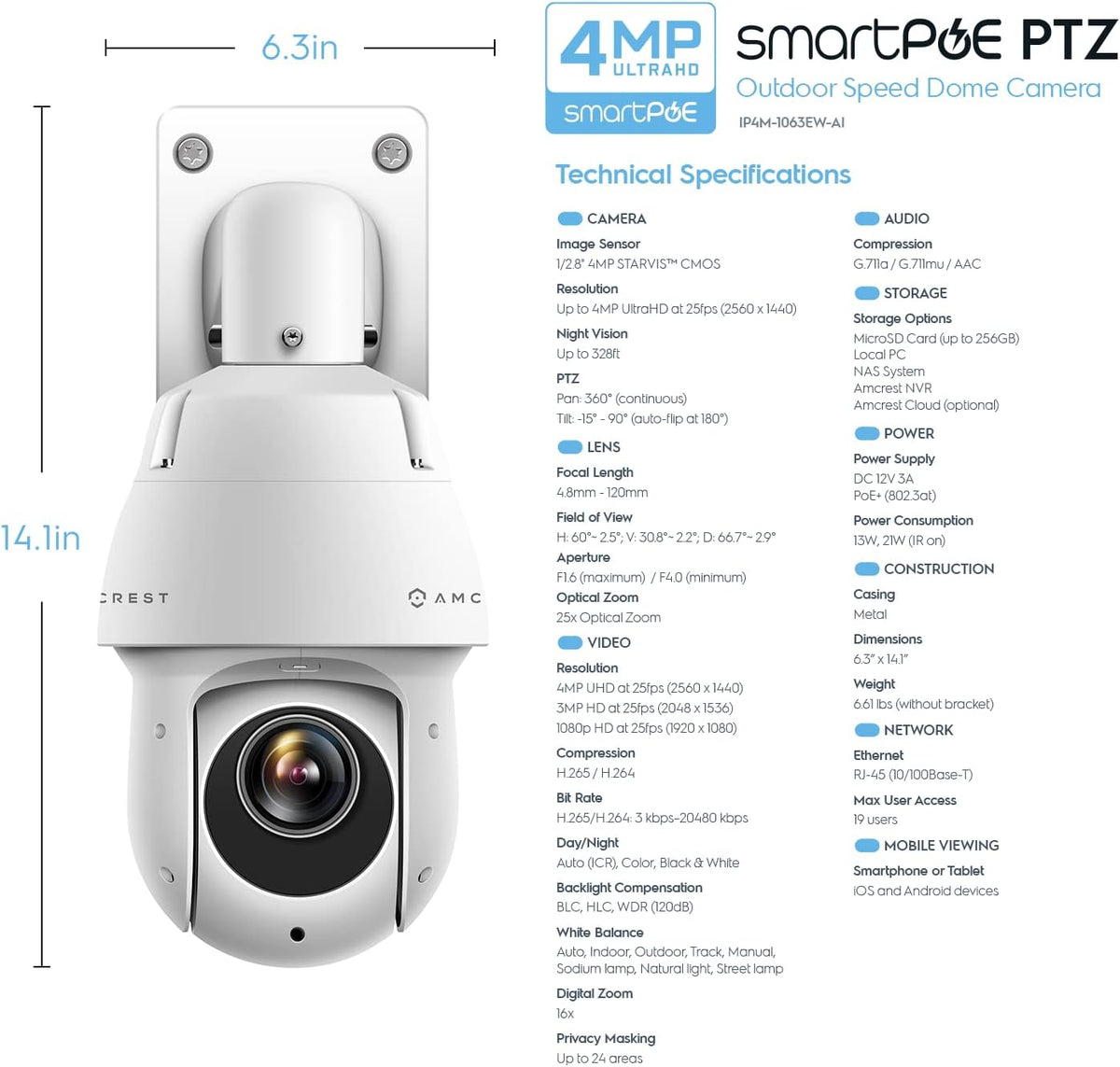 4MP Outdoor PTZ POE IP Camera 25x Optical Zoom F6308