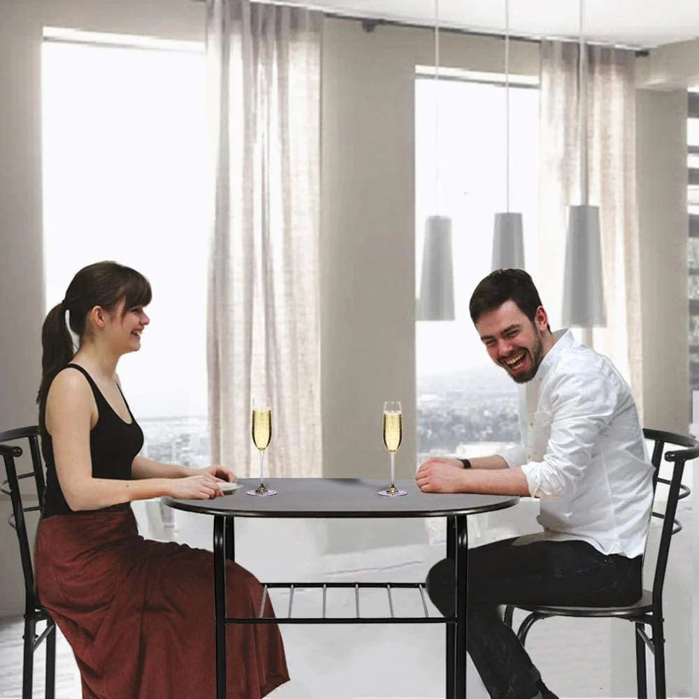 3-Piece Dining Table Set with 2 Chairs and Wine Rack V932