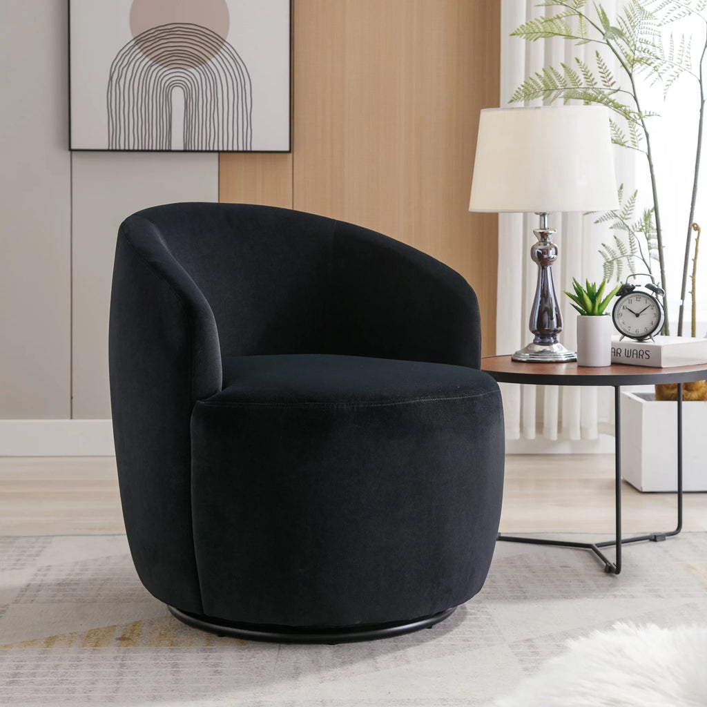 Velvet Fabric Swivel Accent Armchair with Black Metal Ring W740228