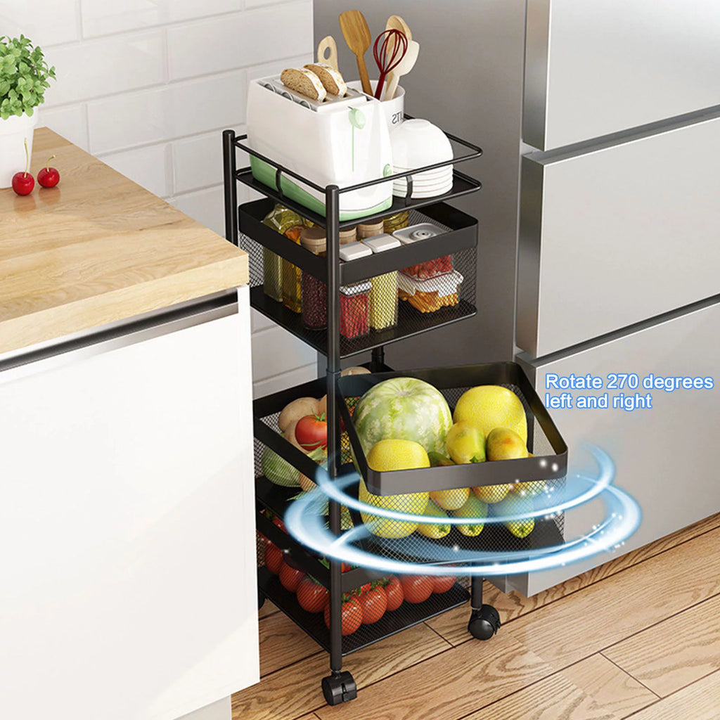 4-Tier Rotating Metal Storage Basket with Wheels V61672