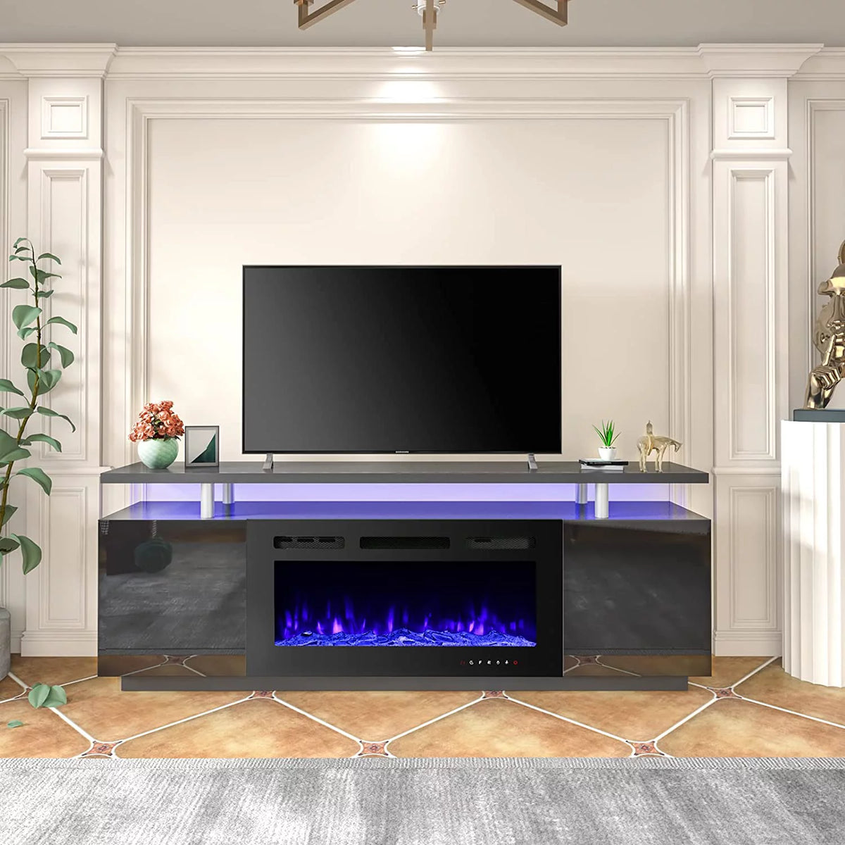 White Fireplace TV Stand with 40'' Electric Fireplace J6107
