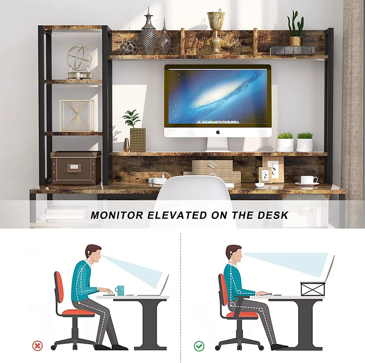 55" Computer Desk with Hutch and Storage Shelf A137344