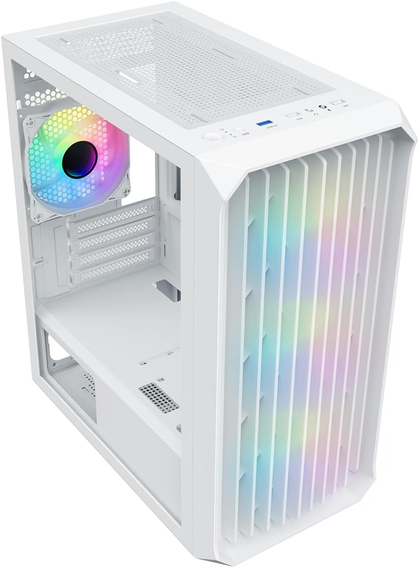 White Micro-ATX PC Gaming Case with Mesh Front Panel & Tempered Glass Side Panel D2123