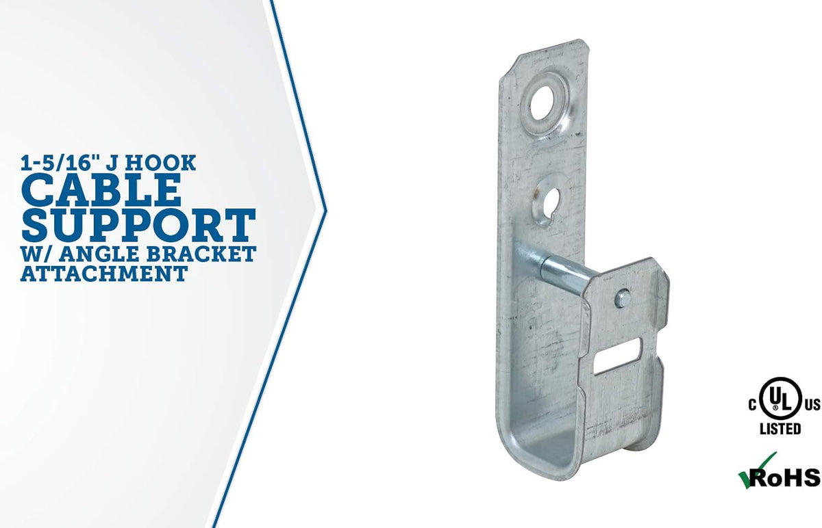 2 Inch Zinc Plated Steel J-Hook with Angle Bracket, 50 Pack A4582