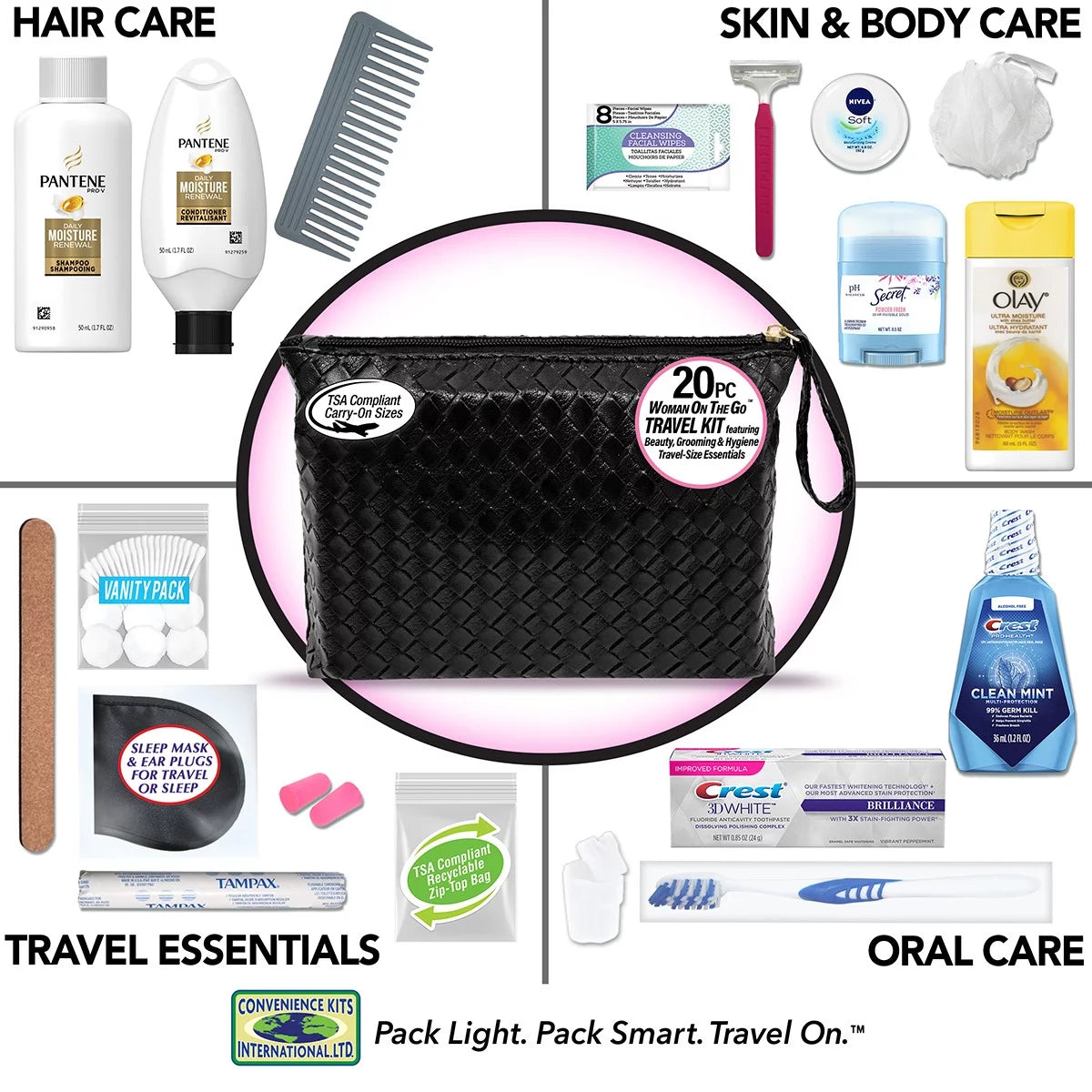 20-Piece Travel Size TSA Compliant Cosmetic Bag Kit C9691