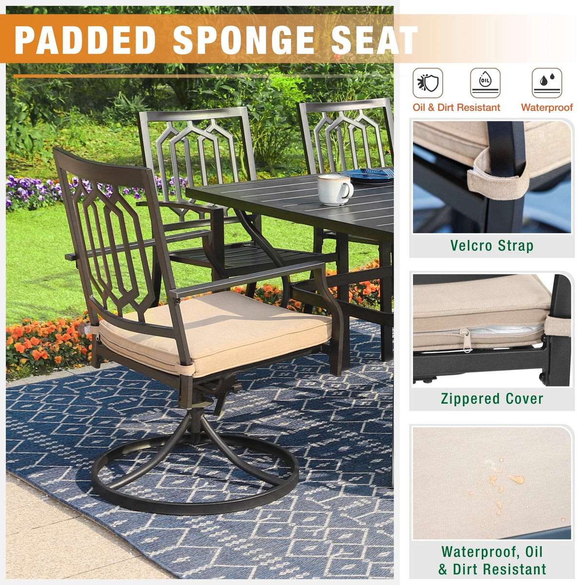 8 Pcs Outdoor Patio Dining Set Swivel Chairs and Extendable Table F29647