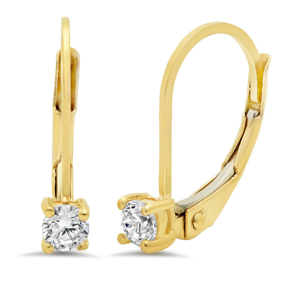 0.2 ct Round Cut Drop Dangle Blue Simulated Diamond 18k Yellow Gold Lever Back Earrings F388132