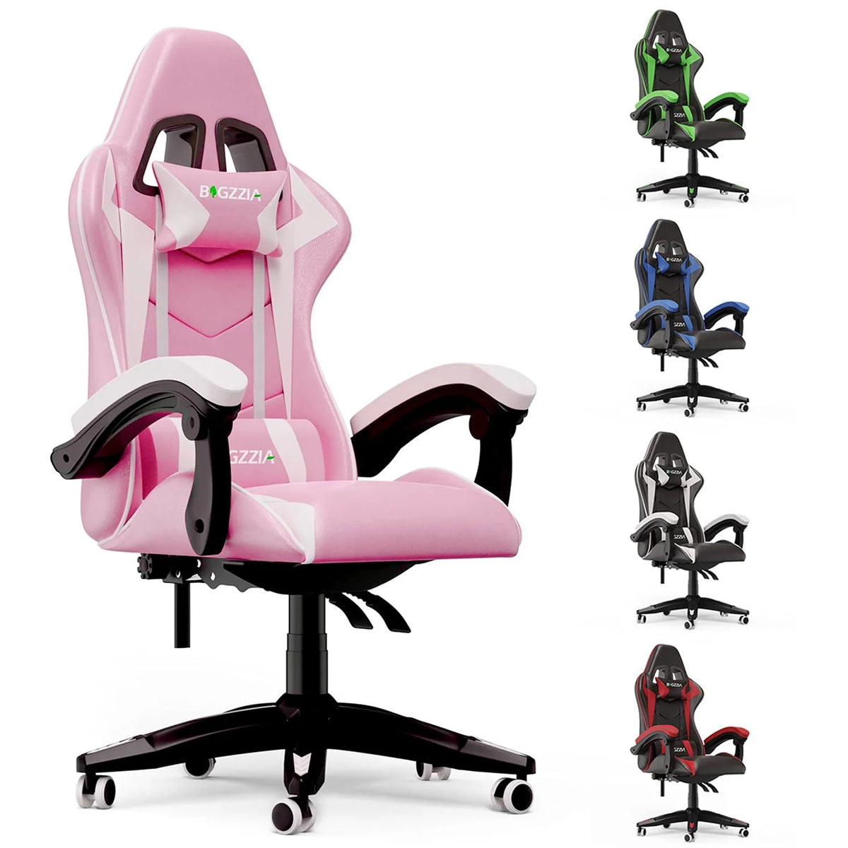 Pink Gaming Chair with Lumbar Support and Headrest C86347