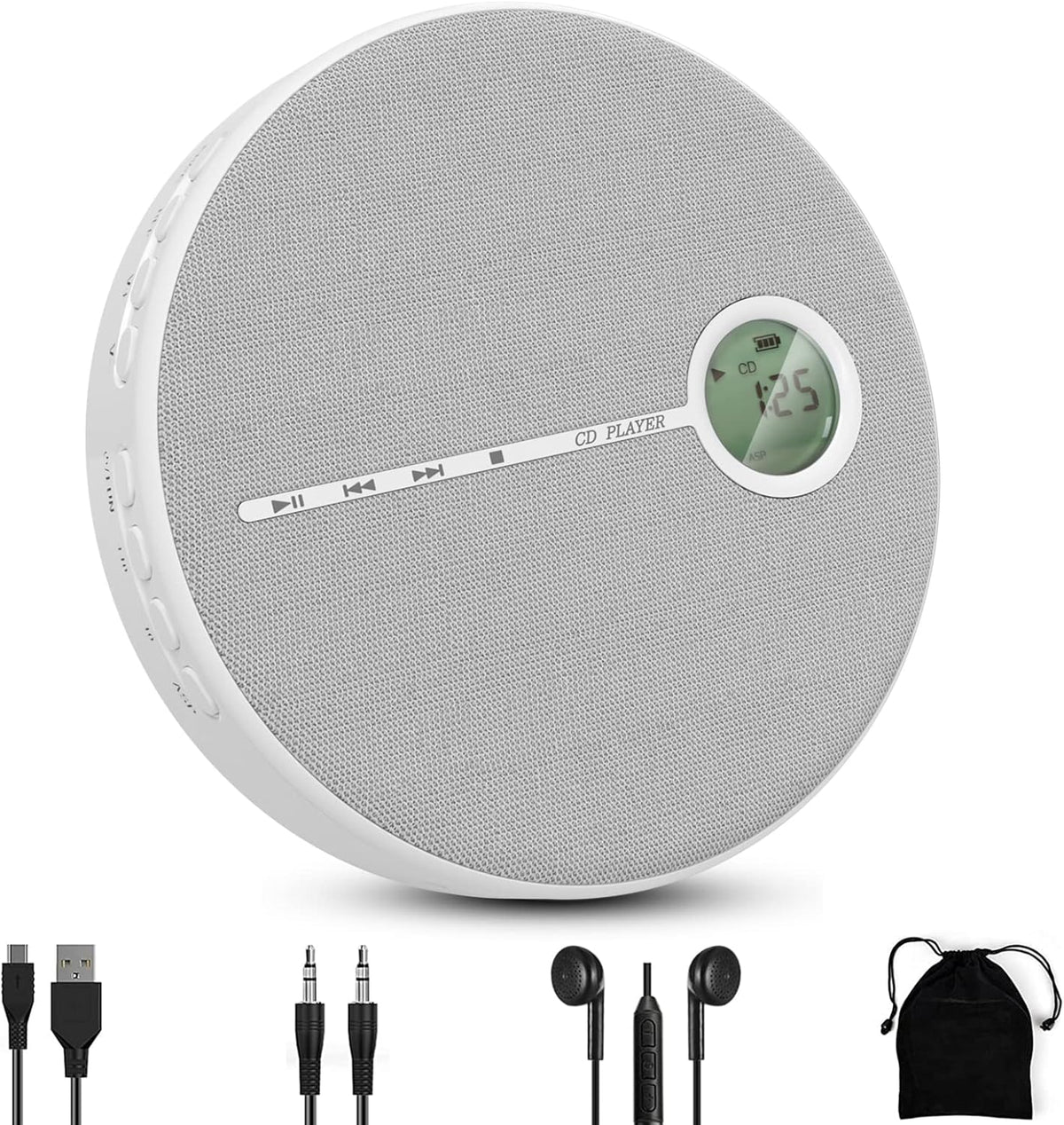Black Portable CD Player with Bluetooth, Headphones, Dual Stereo Speakers, 2000mAh, Pack of 2 Y1888