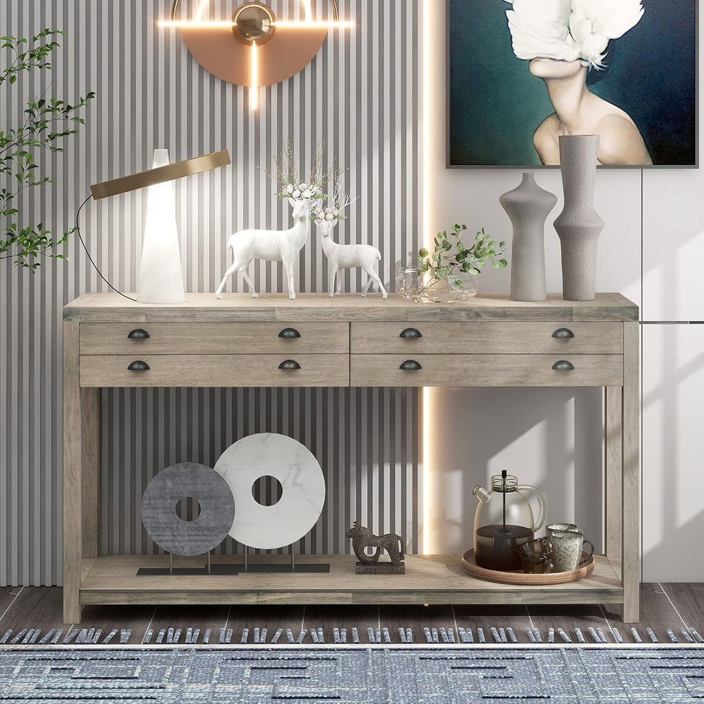 Navy Wood Console Table with 2 Drawers R79025