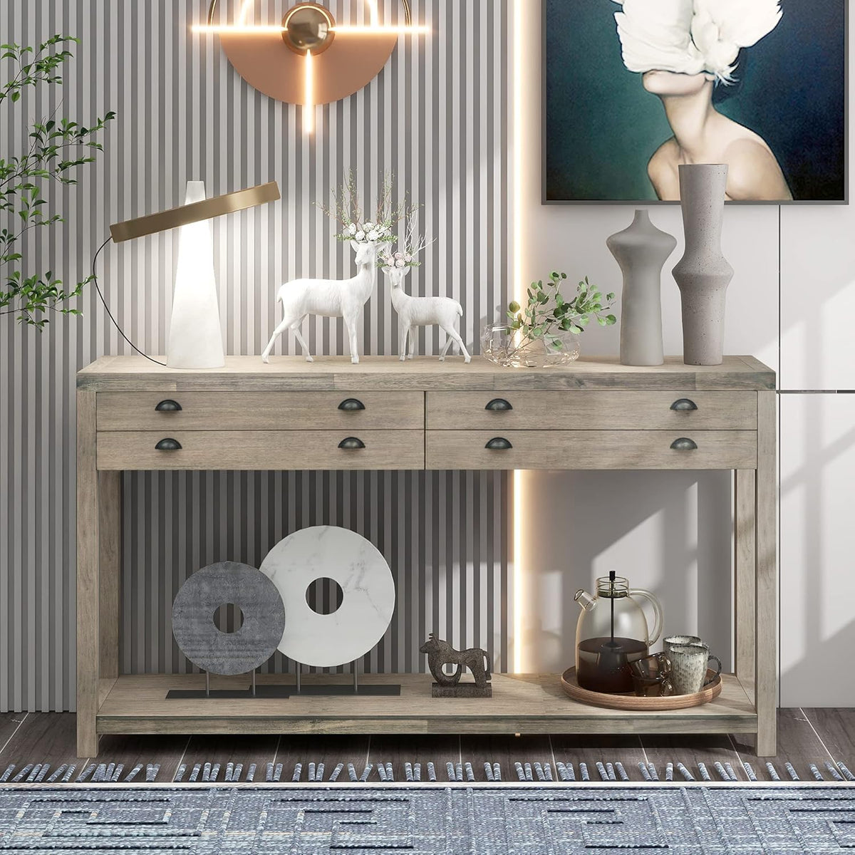 Navy Wood Console Table with 2 Drawers R79025
