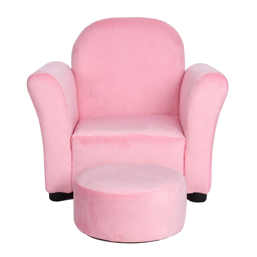 Pink Velvet Kids Sofa with Ottoman C15451