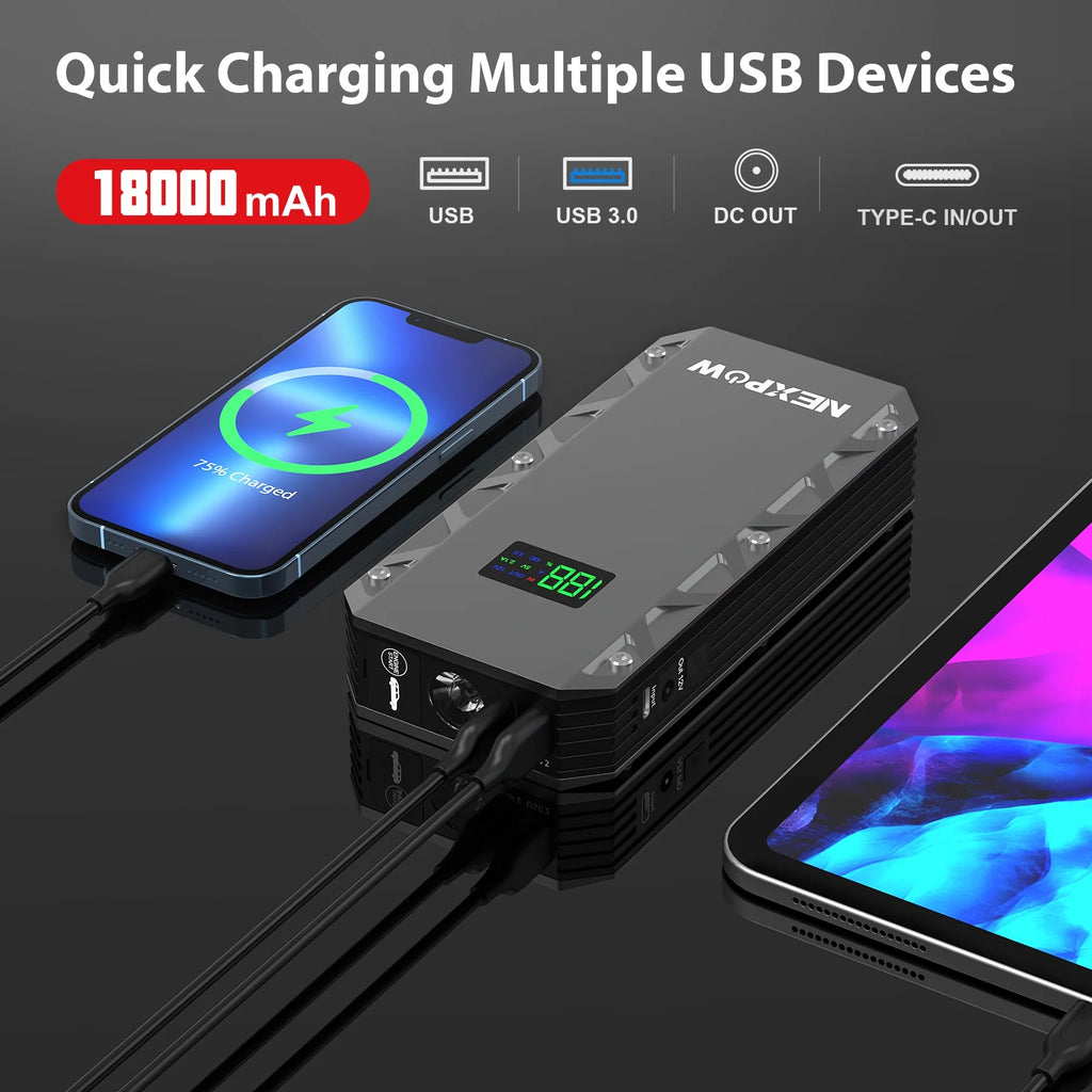 2000A Peak 12V Portable Car Jump Starter with USB Quick Charge 3.0 P614357