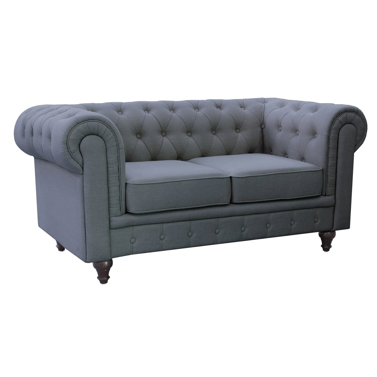 Grey Linen Fabric Chesterfield Loveseat Q296