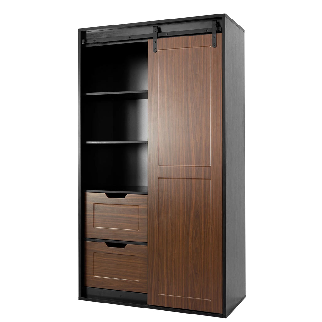 71-inch Black Brown Sliding Barn Door Wardrobe and Cabinet J82210