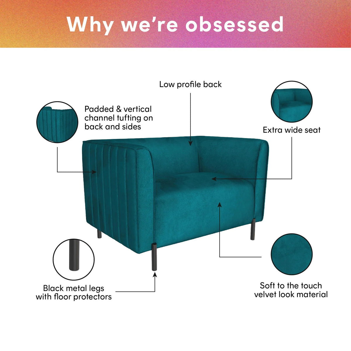 Emerald Green Velvet Upholstered Accent Chair and a Half O4604