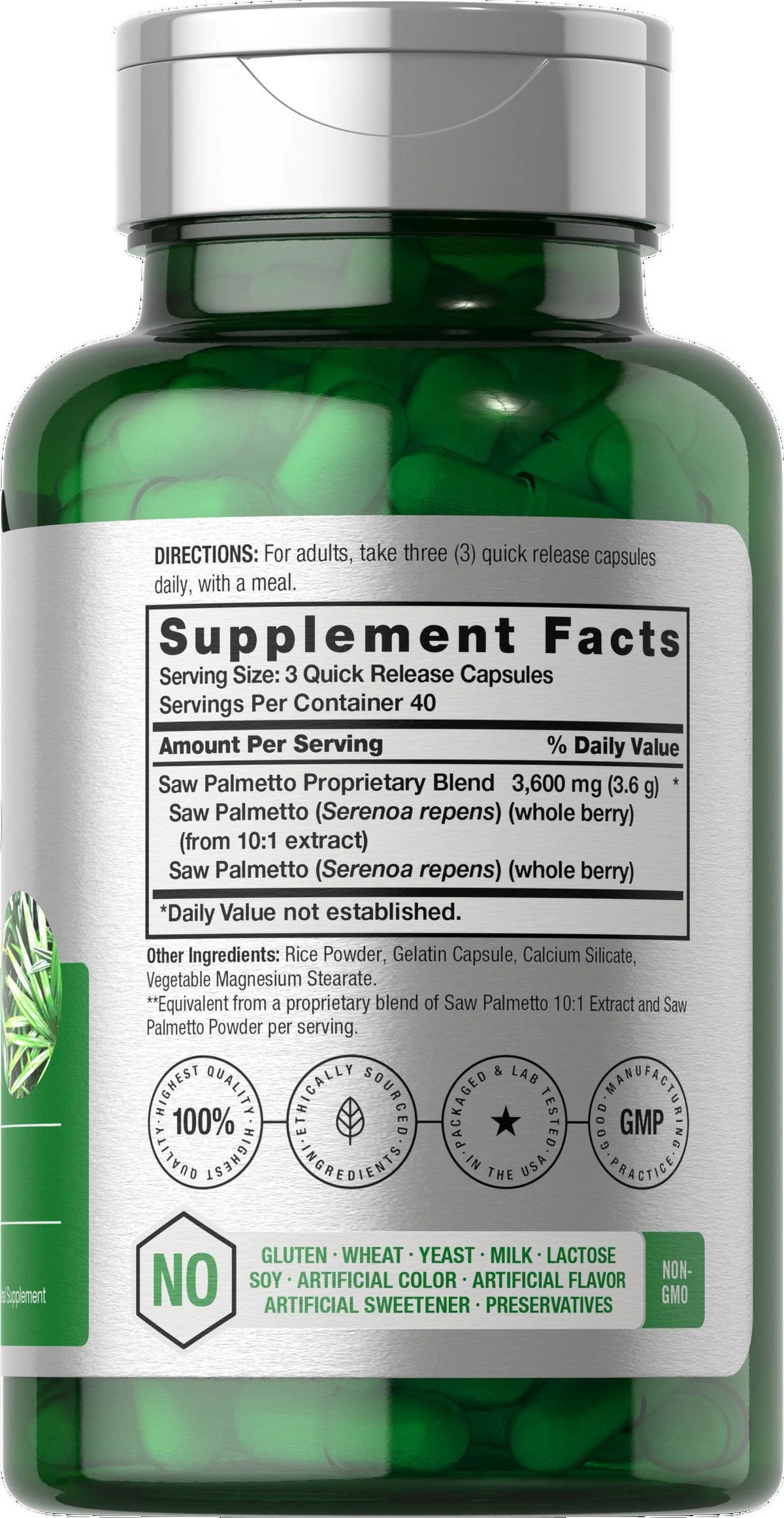 Saw Palmetto Extract 3600mg 120 Capsules Prostate Supplement X431