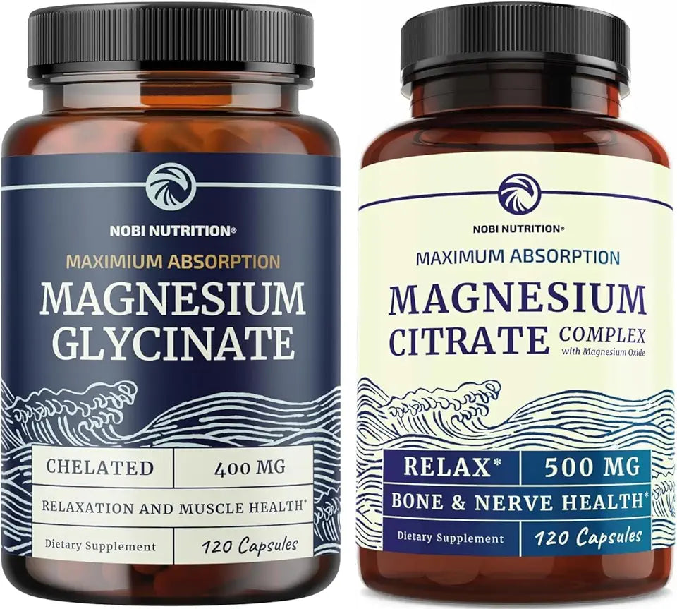 Magnesium Glycinate 400mg & Magnesium Citrate 500 MG Non-GMO Magnesium Complex T2725