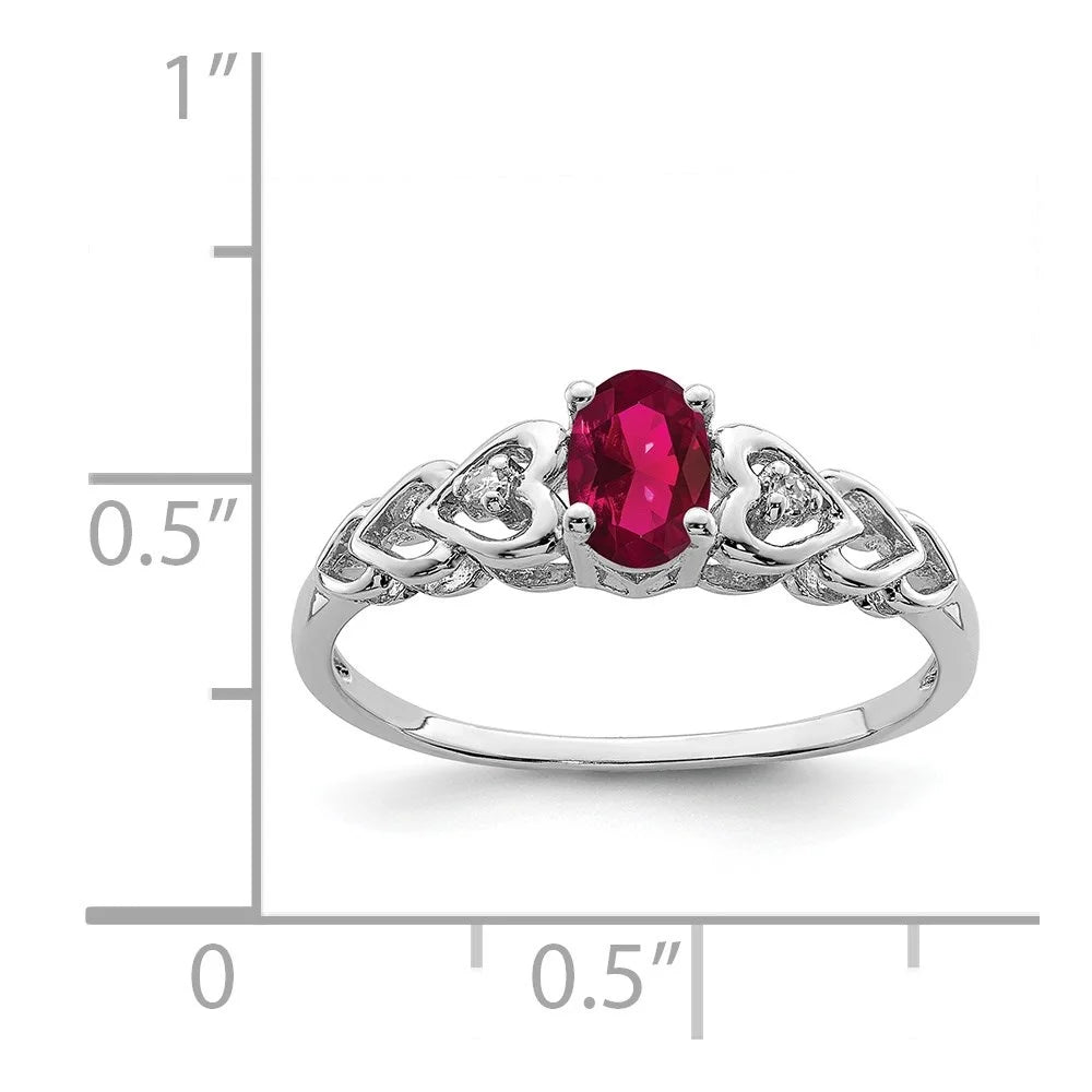 925 Sterling Silver Ruby and Diamond Solitaire Engagement Ring Size 7 P309903