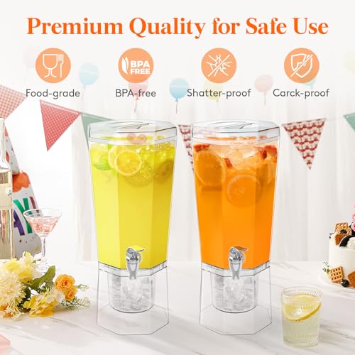 1 Gallon Clear Plastic Drink Dispensers with Stand, 2 Pcs Z798048
