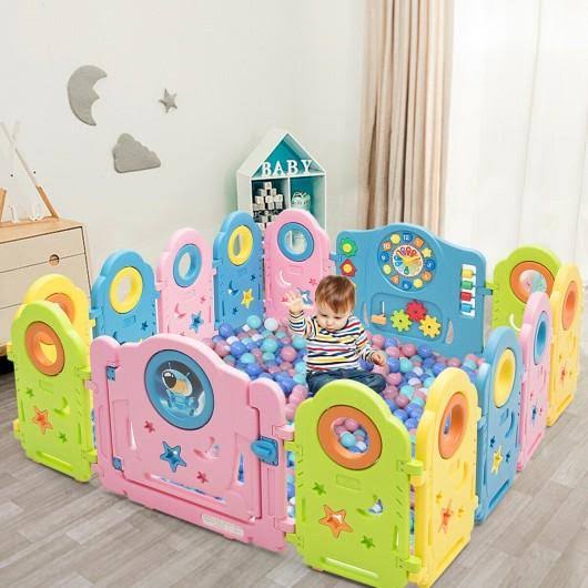 14 Panel Kids Activity Center Baby Playpen with Gate U181297