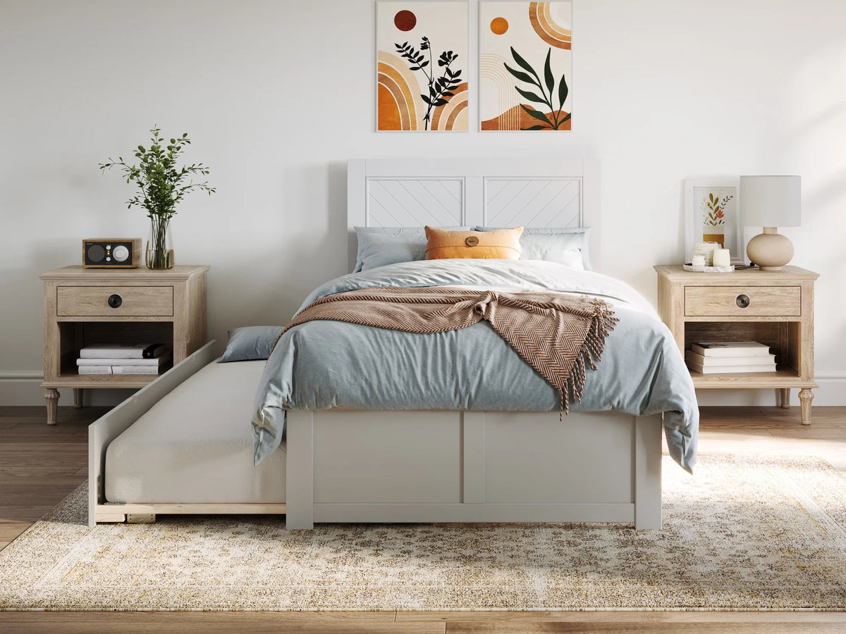 White Solid Wood Platform Bed with Twin XL Trundle T917746