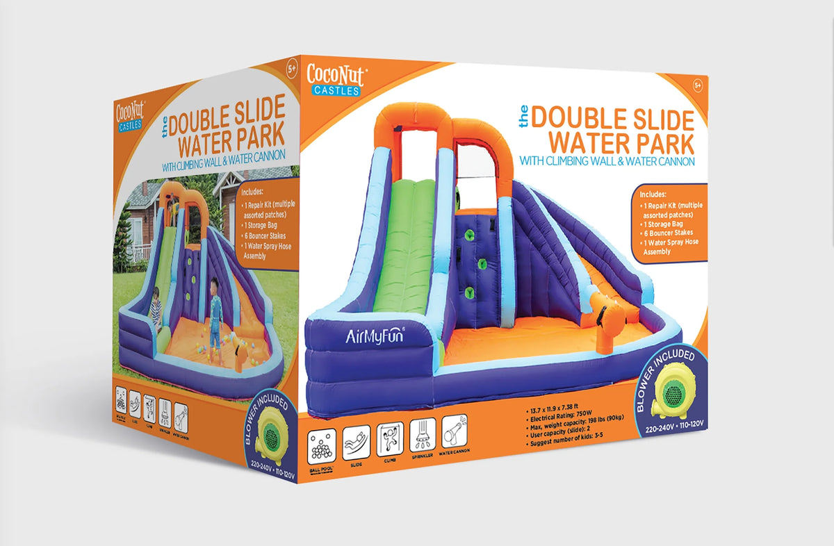 Double Slide Inflatable Water Park with Climbing Wall & Water Cannon N2915
