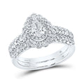 14k White Gold Pear Diamond Solitaire Bridal Wedding Ring Set 1-1/2 Cttw J660
