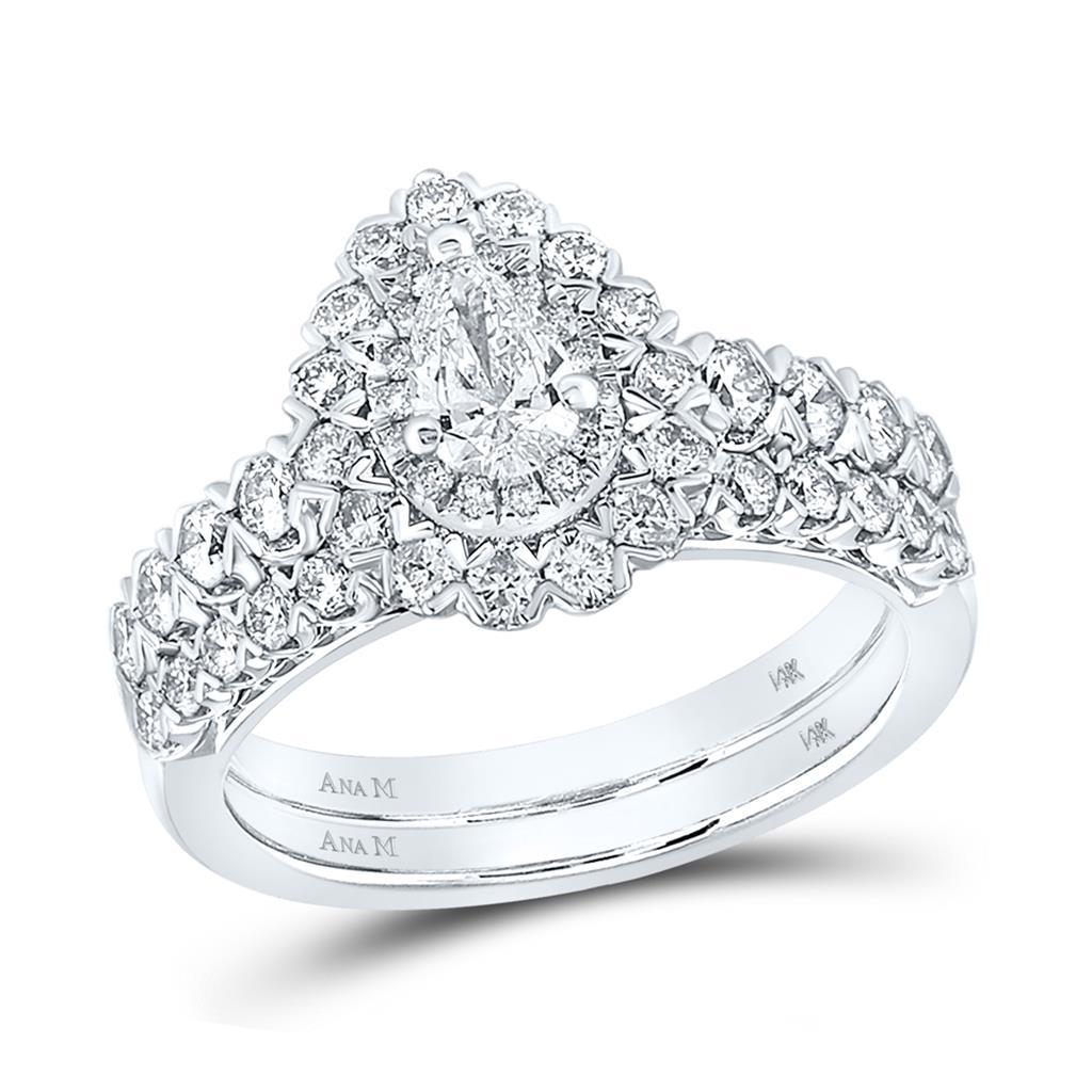14k White Gold Pear Diamond Solitaire Bridal Wedding Ring Set 1-1/2 Cttw J660