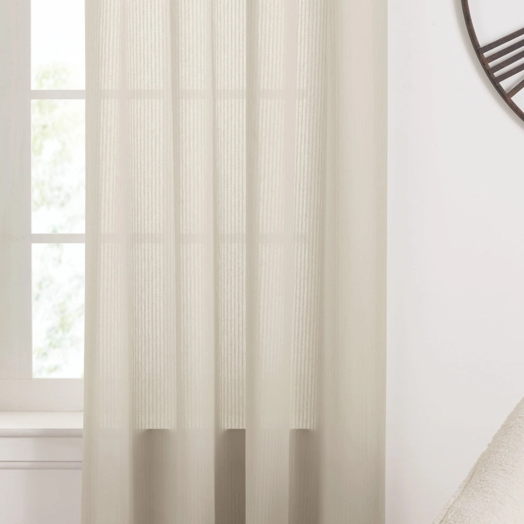 Semi-Sheer Stripe Organic Cotton Window Curtain Pair White 84 Q54792
