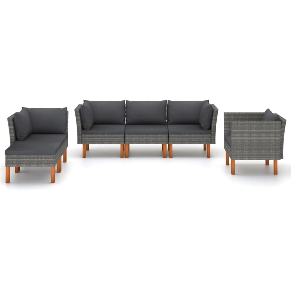 6 Piece Gray Poly Rattan Sectional Outdoor Furniture Set Z26833
