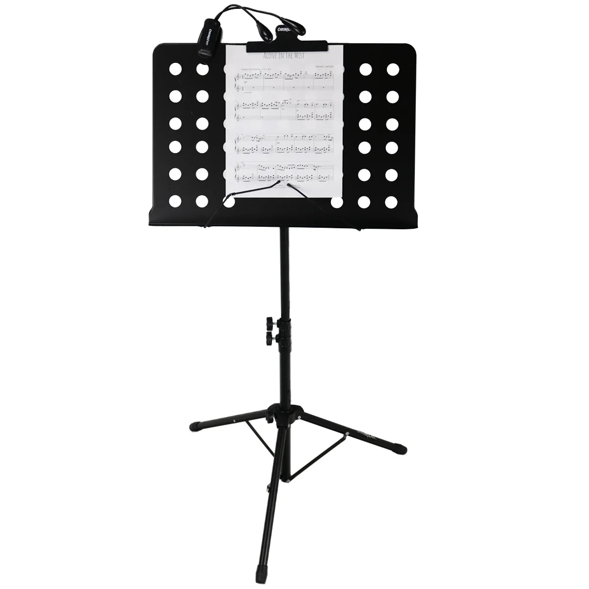 Metal Music Stand with Carry Bag, Sheet Clip and Clip On Light N59163