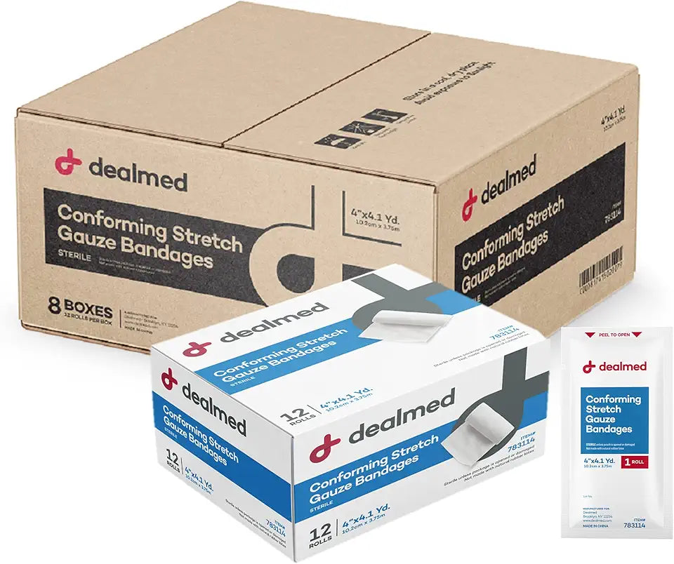 4" Sterile Latex Free Stretch Gauze Bandages, Case of 96 Rolls W721241
