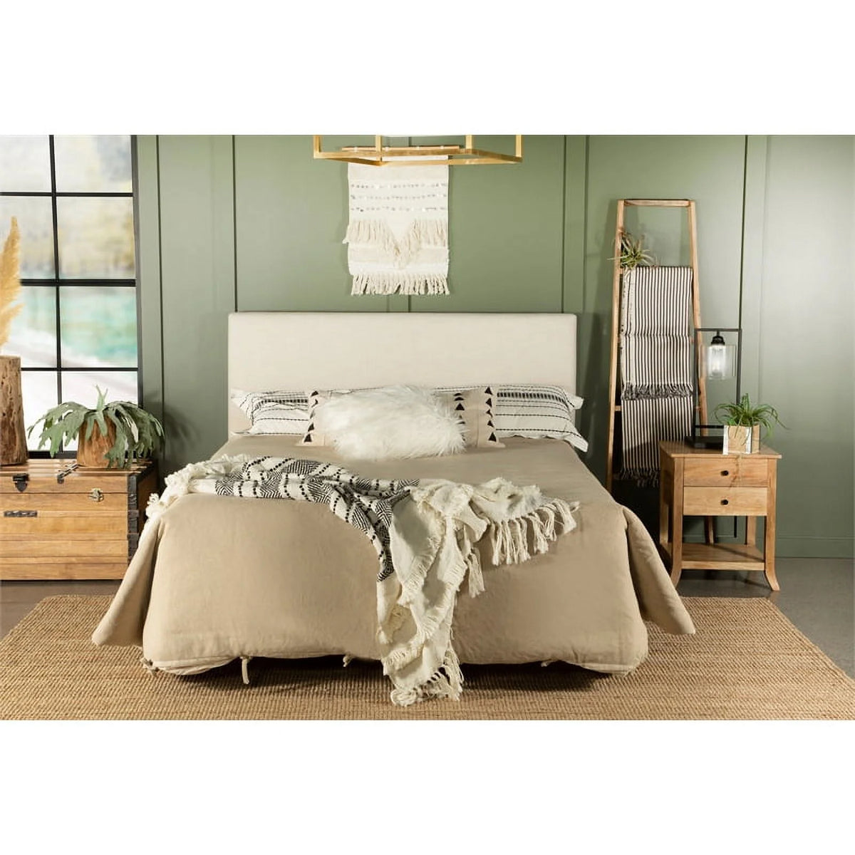 Sand Beige Fabric Upholstered King Headboard K9491