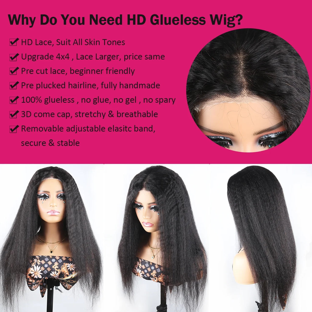 Human Hair Kinky Straight 4x4 Lace Front Wig 14 inch U3983