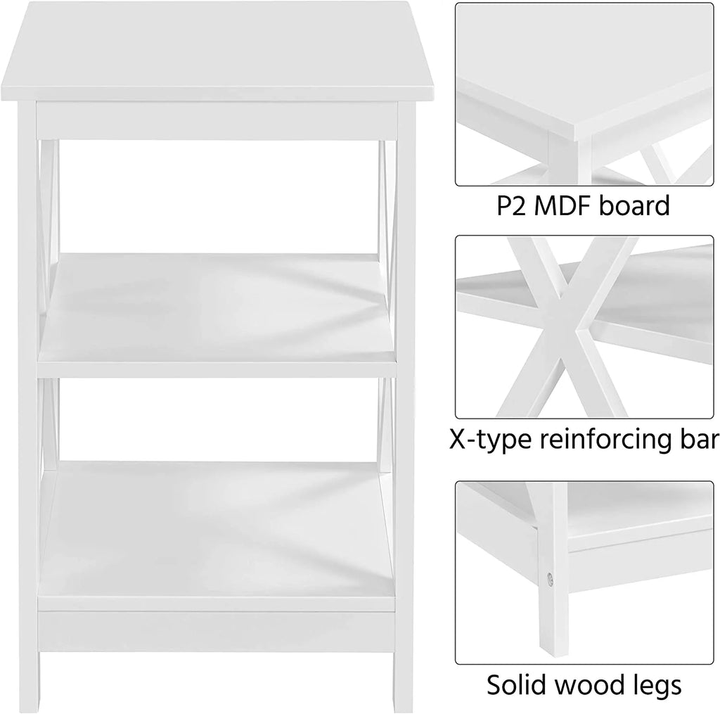 3-Tier Wooden Side End Tables with Solid Wood Legs I36963