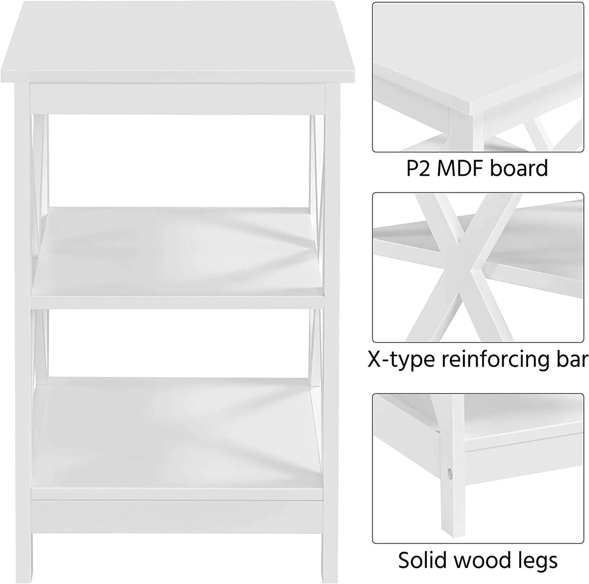 3-Tier Wooden Side End Tables with Solid Wood Legs I36963