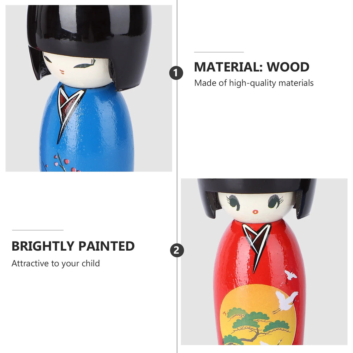 2Pcs Japanese Kimono Girl Dolls Wooden Toy Decor V77678
