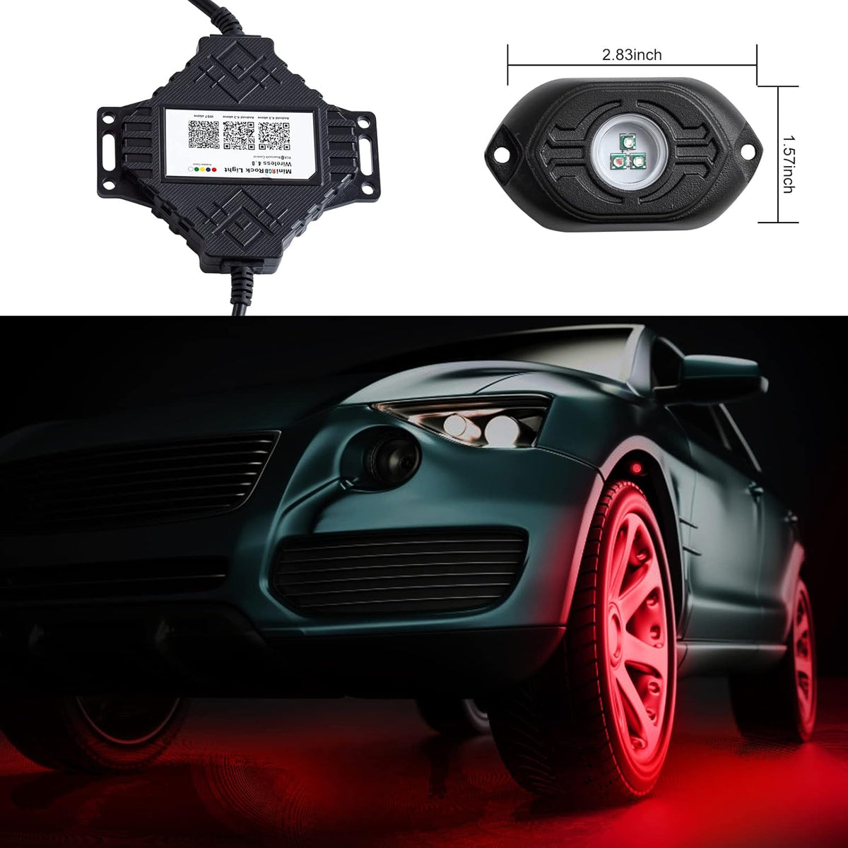 RGB LED Rock Lights 4 Pods Car Neon Underglow Kit Wheel Well Light Multicolor Waterproof Pack of 2 O988