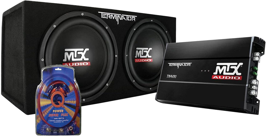 12 Inch 1200W Dual Loaded Car Subwoofer Audio Sub Box and Amplifier with 4 Gauge 3000 Watt Amplifier Wiring Amp Kit S39456