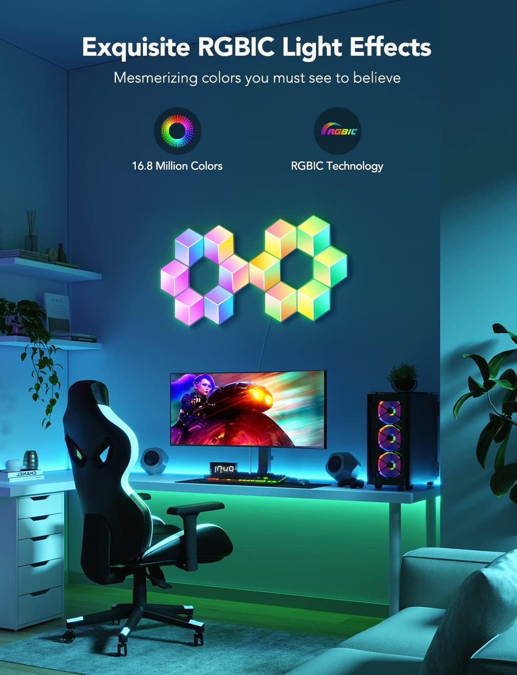 RGBIC 3D Hexagon Wall Lights, 10 Pack U573