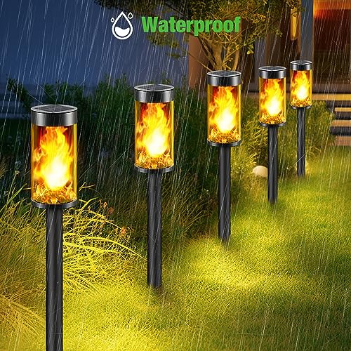 8 Packs Solar Torches with Flickering Flame Waterproof Transparent LED Solar Pathway Lights B430