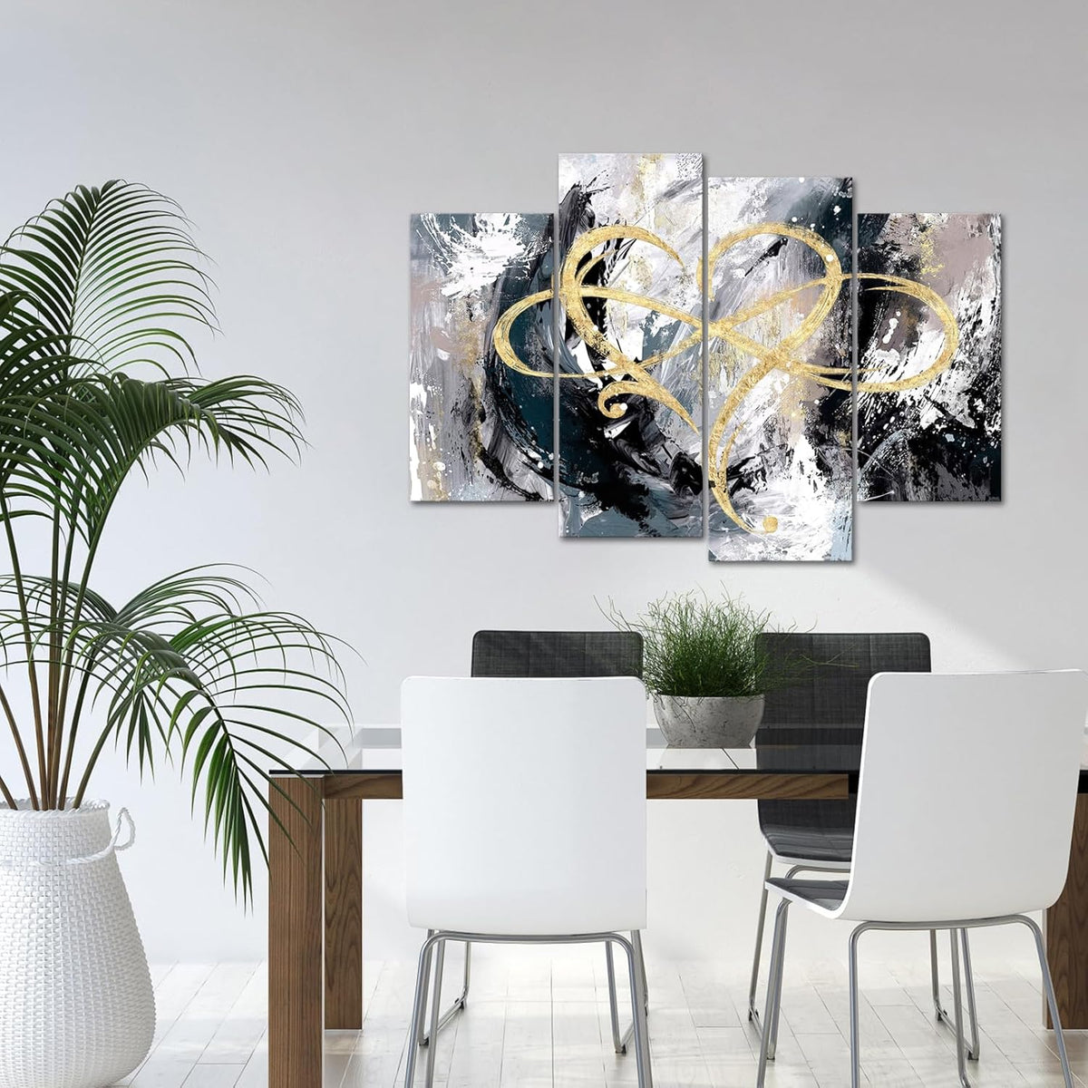 4 Panel Grey and Gold Canvas Wall Art U22045